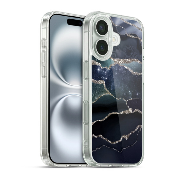 UtArt Dark Night Marble Silver Midnight Sky Soft Gel Case for Apple iPhone 16 & MagSafe