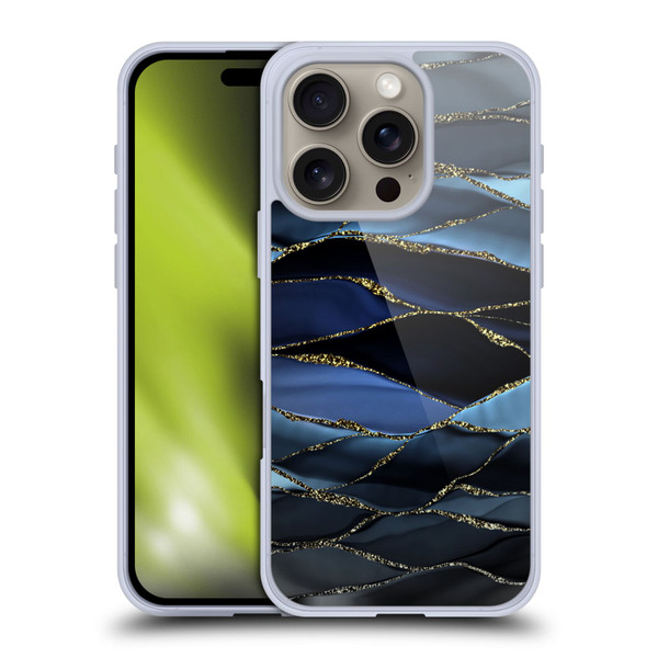 UtArt Dark Night Marble Deep Sparkle Waves Soft Gel Case for Apple iPhone 16 Pro
