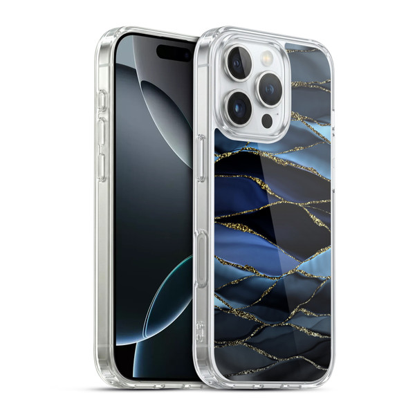 UtArt Dark Night Marble Deep Sparkle Waves Soft Gel Case for Apple iPhone 16 Pro & MagSafe