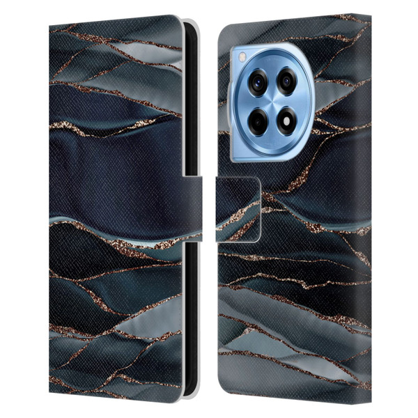 UtArt Dark Night Marble Waves Leather Book Wallet Case Cover For OnePlus 12R
