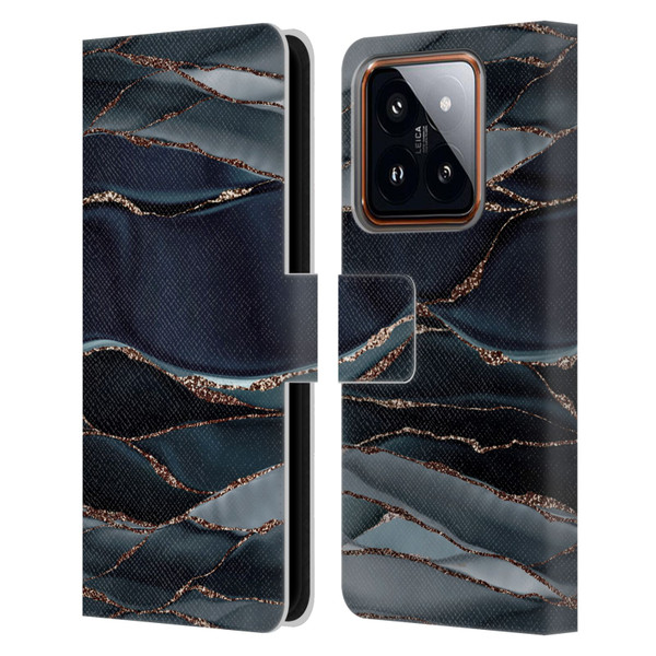 UtArt Dark Night Marble Waves Leather Book Wallet Case Cover For Xiaomi 14