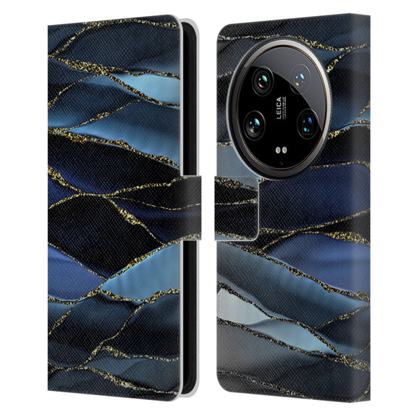 UtArt Dark Night Marble Deep Sparkle Waves Leather Book Wallet Case Cover For Xiaomi 14 Ultra