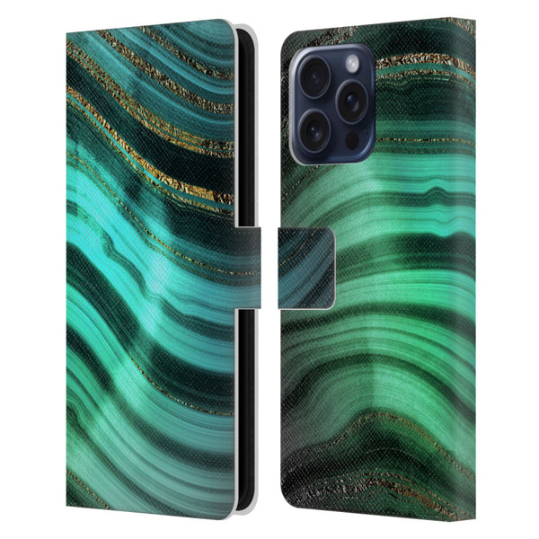 UtArt Malachite Emerald Glitter Gradient Leather Book Wallet Case Cover For Apple iPhone 16 Pro Max