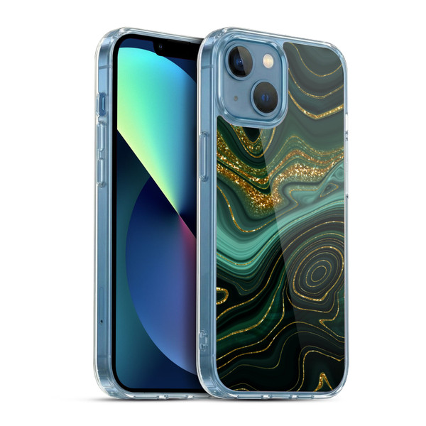 UtArt Malachite Emerald Gilded Teal Soft Gel Case for Apple iPhone 13 Mini & MagSafe