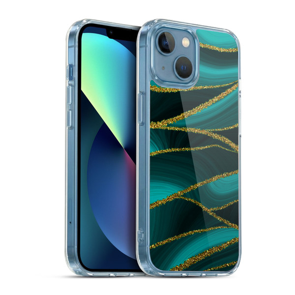 UtArt Malachite Emerald Turquoise Shimmers Soft Gel Case for Apple iPhone 13 Mini & MagSafe