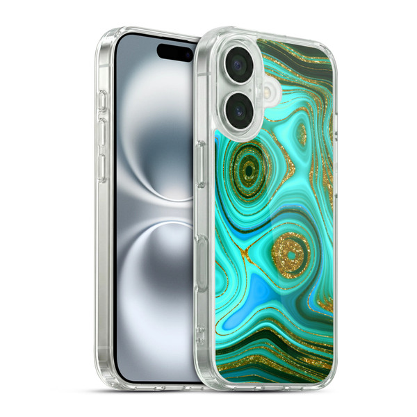 UtArt Malachite Emerald Liquid Gem Soft Gel Case for Apple iPhone 16 & MagSafe
