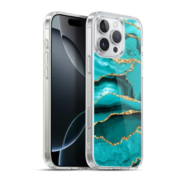 UtArt Malachite Emerald Aquamarine Gold Waves Soft Gel Case for Apple iPhone 16 Pro Max & MagSafe