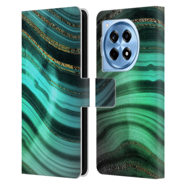 UtArt Malachite Emerald Glitter Gradient Leather Book Wallet Case Cover For OnePlus 12R