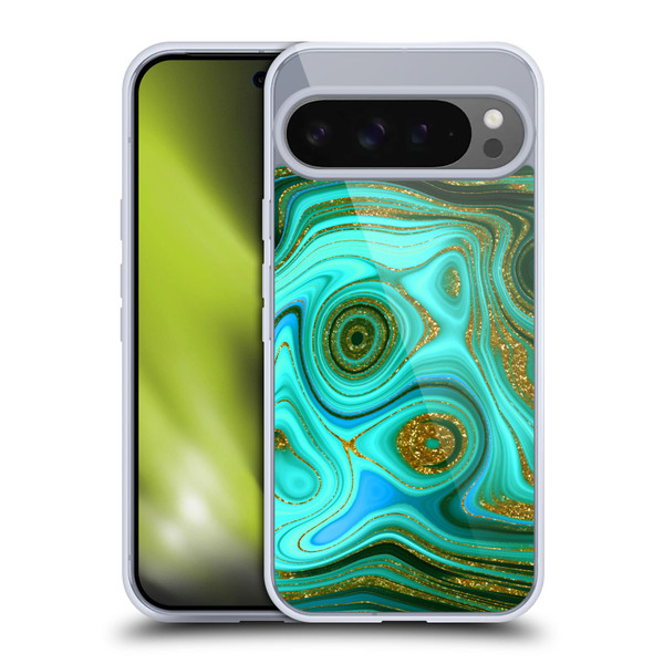 UtArt Malachite Emerald Liquid Gem Soft Gel Case for Google Pixel 9 Pro XL