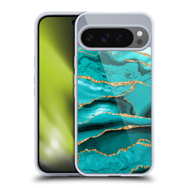 UtArt Malachite Emerald Aquamarine Gold Waves Soft Gel Case for Google Pixel 9 Pro XL