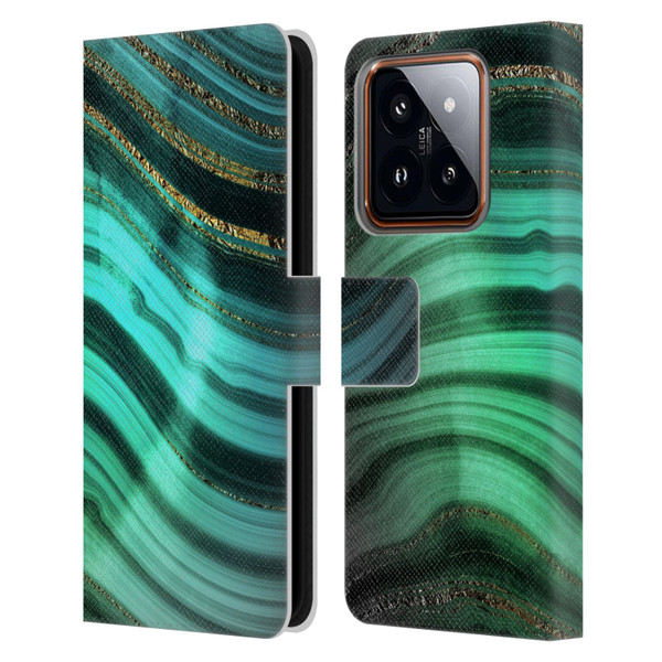 UtArt Malachite Emerald Glitter Gradient Leather Book Wallet Case Cover For Xiaomi 14