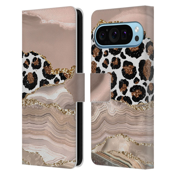 UtArt Wild Cat Marble Cheetah Waves Leather Book Wallet Case Cover For Google Pixel 9 / Pixel 9 Pro
