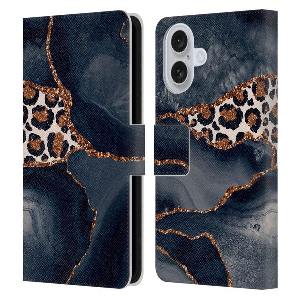 UtArt Wild Cat Marble Leopard Leather Book Wallet Case Cover For Apple iPhone 16