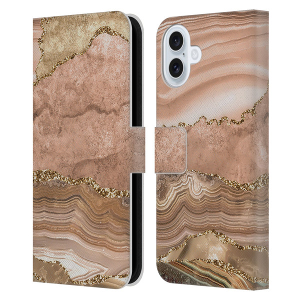 UtArt Wild Cat Marble Beige Gold Leather Book Wallet Case Cover For Apple iPhone 16 Plus