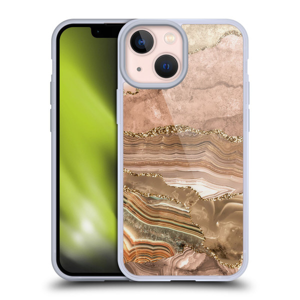 UtArt Wild Cat Marble Beige Gold Soft Gel Case for Apple iPhone 13 Mini