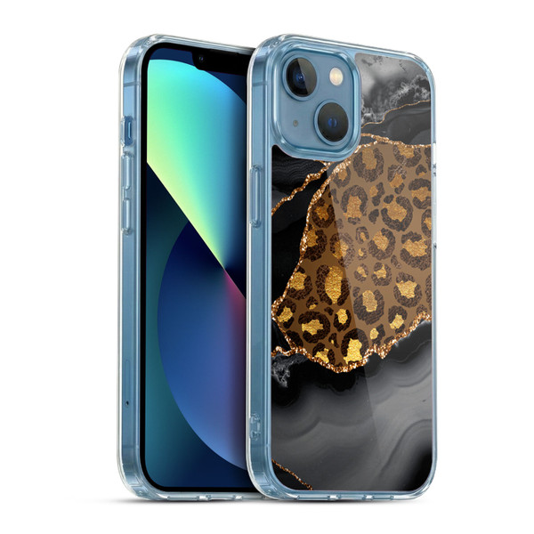 UtArt Wild Cat Marble Dark Gilded Leopard Soft Gel Case for Apple iPhone 13 Mini & MagSafe