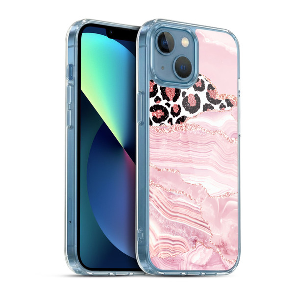 UtArt Wild Cat Marble Pink Glitter Soft Gel Case for Apple iPhone 13 Mini & MagSafe