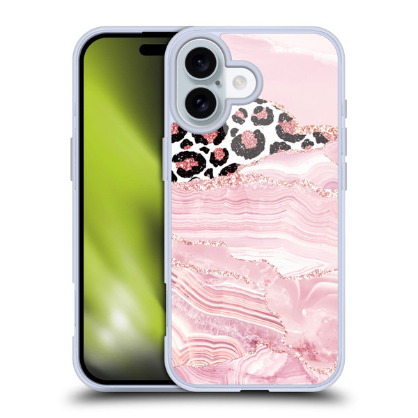 UtArt Wild Cat Marble Pink Glitter Soft Gel Case for Apple iPhone 16