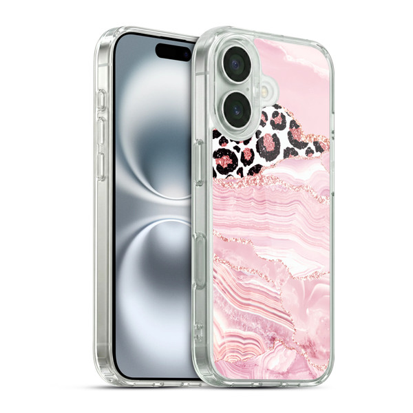 UtArt Wild Cat Marble Pink Glitter Soft Gel Case for Apple iPhone 16 & MagSafe