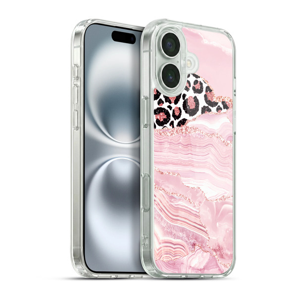 UtArt Wild Cat Marble Pink Glitter Soft Gel Case for Apple iPhone 16 Plus & MagSafe