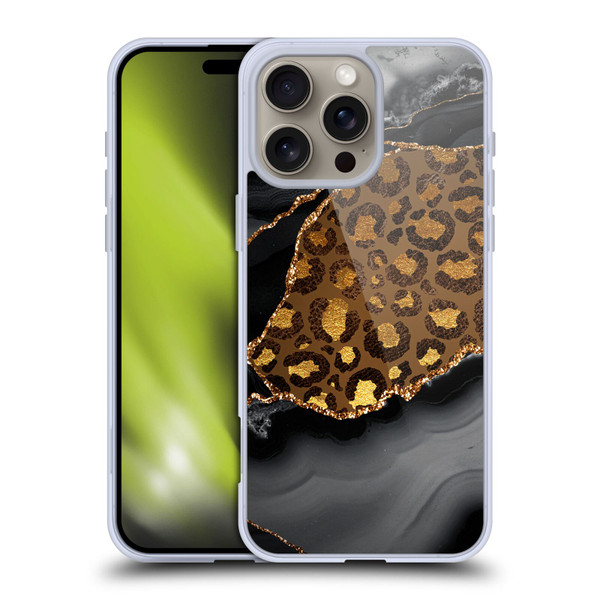 UtArt Wild Cat Marble Dark Gilded Leopard Soft Gel Case for Apple iPhone 16 Pro Max