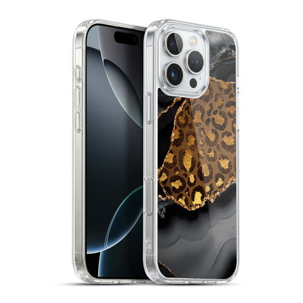 UtArt Wild Cat Marble Dark Gilded Leopard Soft Gel Case for Apple iPhone 16 Pro Max & MagSafe