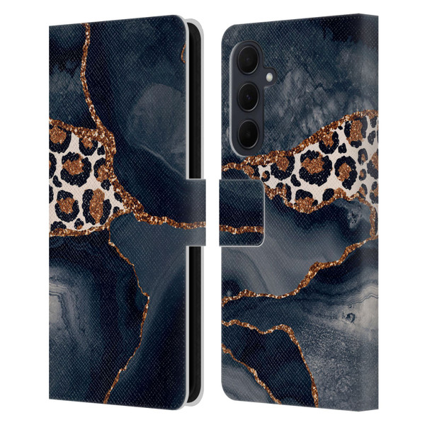 UtArt Wild Cat Marble Leopard Leather Book Wallet Case Cover For Samsung Galaxy A35 5G