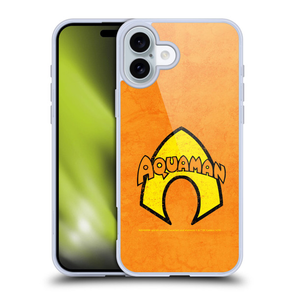 Aquaman DC Comics Logo Classic Distressed Look Soft Gel Case for Apple iPhone 16 Plus