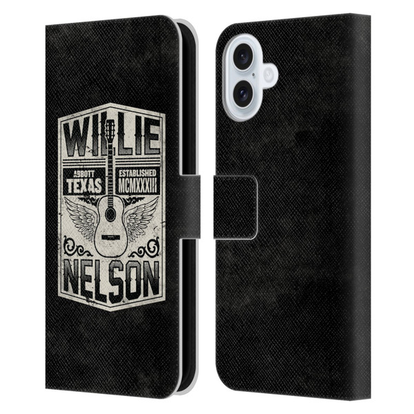 Willie Nelson Grunge Flying Guitar Leather Book Wallet Case Cover For Apple iPhone 16 Plus