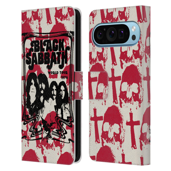 Black Sabbath Key Art Skull Cross World Tour Leather Book Wallet Case Cover For Google Pixel 9 / Pixel 9 Pro