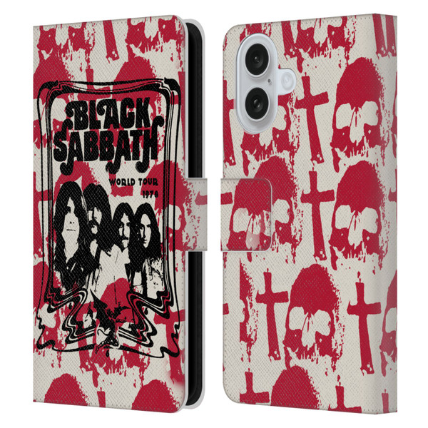 Black Sabbath Key Art Skull Cross World Tour Leather Book Wallet Case Cover For Apple iPhone 16