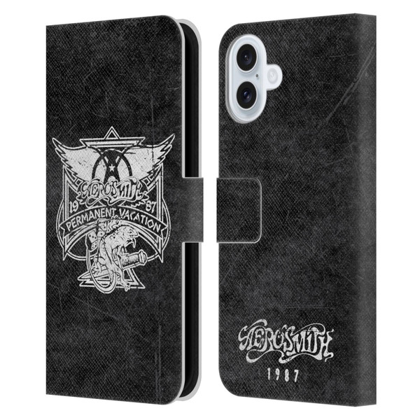 Aerosmith Black And White 1987 Permanent Vacation Leather Book Wallet Case Cover For Apple iPhone 16 Plus
