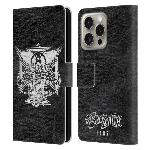 Aerosmith Black And White 1987 Permanent Vacation Leather Book Wallet Case Cover For Apple iPhone 16 Pro