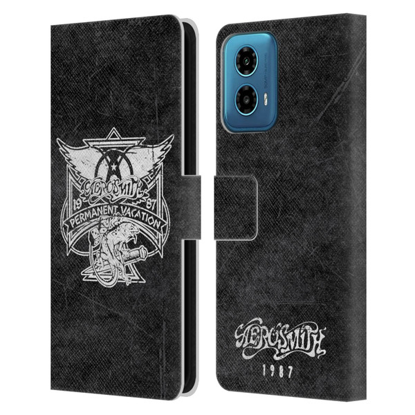 Aerosmith Black And White 1987 Permanent Vacation Leather Book Wallet Case Cover For Motorola Moto G34 5G