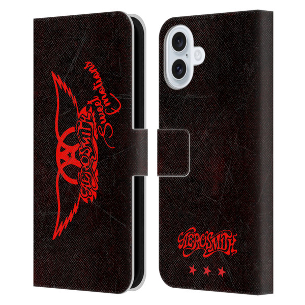 Aerosmith Classics Red Winged Sweet Emotions Leather Book Wallet Case Cover For Apple iPhone 16 Plus