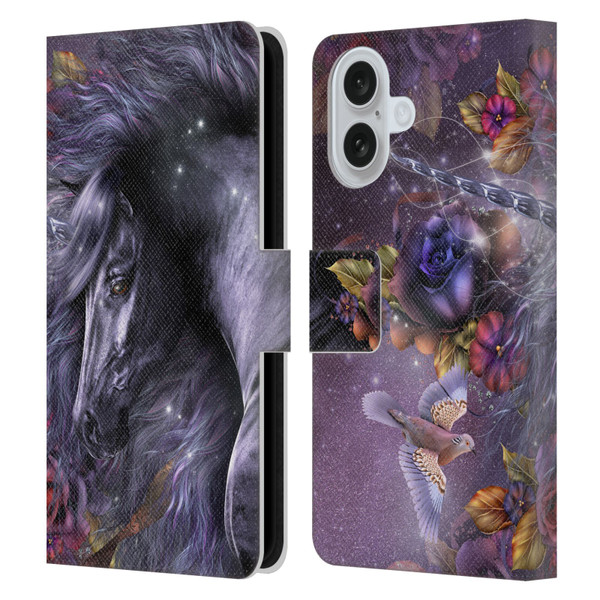 Laurie Prindle Fantasy Horse Blue Rose Unicorn Leather Book Wallet Case Cover For Apple iPhone 16