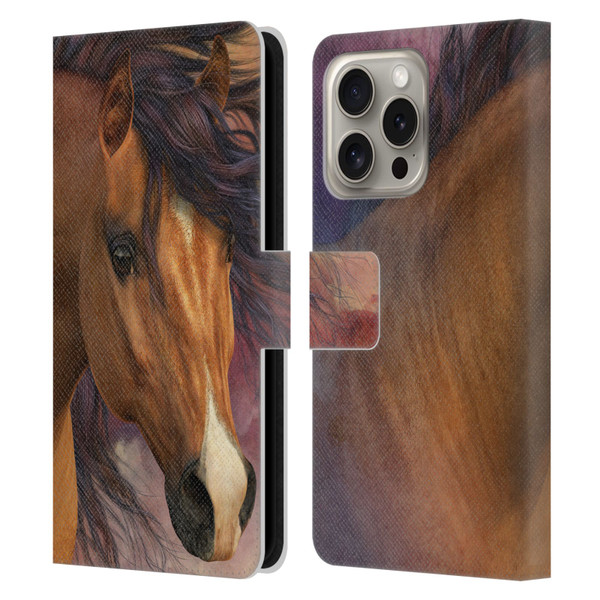 Laurie Prindle Western Stallion Flash Leather Book Wallet Case Cover For Apple iPhone 16 Pro