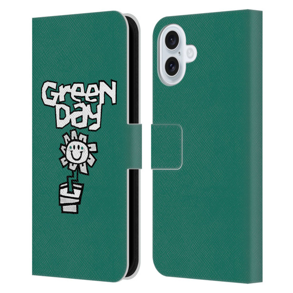 Green Day Graphics Flower Leather Book Wallet Case Cover For Apple iPhone 16 Plus