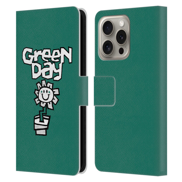 Green Day Graphics Flower Leather Book Wallet Case Cover For Apple iPhone 16 Pro