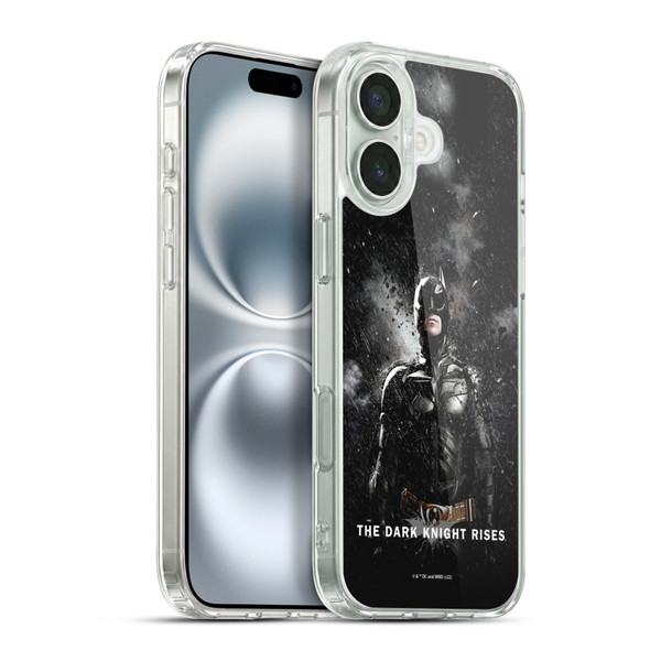The Dark Knight Rises Key Art Batman Rain Poster Soft Gel Case for Apple iPhone 16 Plus & MagSafe