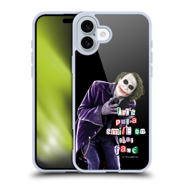 The Dark Knight Graphics Joker Put A Smile Soft Gel Case for Apple iPhone 16 Plus