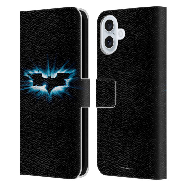 The Dark Knight Graphics Logo Black Leather Book Wallet Case Cover For Apple iPhone 16 Plus