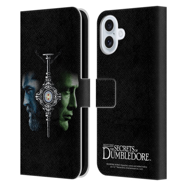 Fantastic Beasts: Secrets of Dumbledore Graphic Core Dumbledore And Grindelwald Leather Book Wallet Case Cover For Apple iPhone 16 Plus