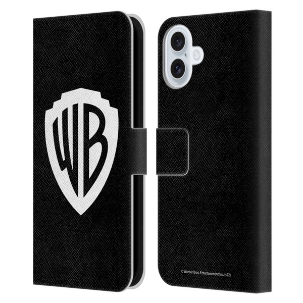 Warner Bros. Shield Logo Black Leather Book Wallet Case Cover For Apple iPhone 16 Plus