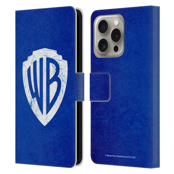 Warner Bros. Shield Logo Distressed Leather Book Wallet Case Cover For Apple iPhone 16 Pro