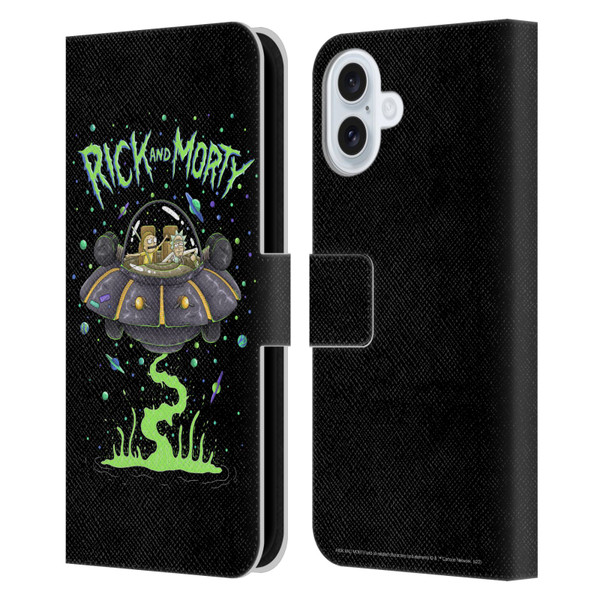 Rick And Morty Season 1 & 2 Graphics The Space Cruiser Leather Book Wallet Case Cover For Apple iPhone 16 Plus