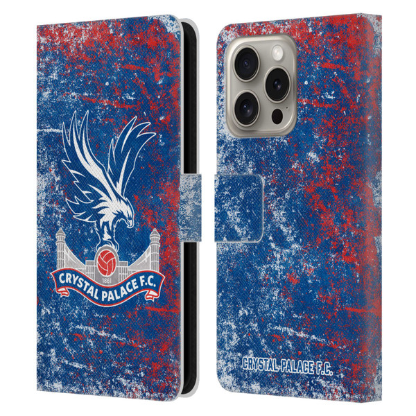 Crystal Palace FC Crest Distressed Leather Book Wallet Case Cover For Apple iPhone 16 Pro