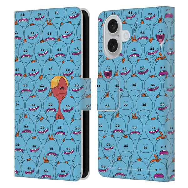Rick And Morty Season 4 Graphics Mr. Meeseeks Pattern Leather Book Wallet Case Cover For Apple iPhone 16