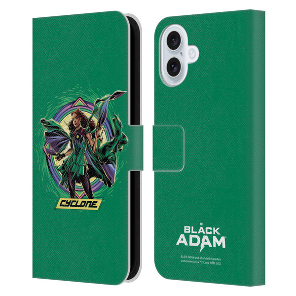 Black Adam Graphics Cyclone Leather Book Wallet Case Cover For Apple iPhone 16 Plus