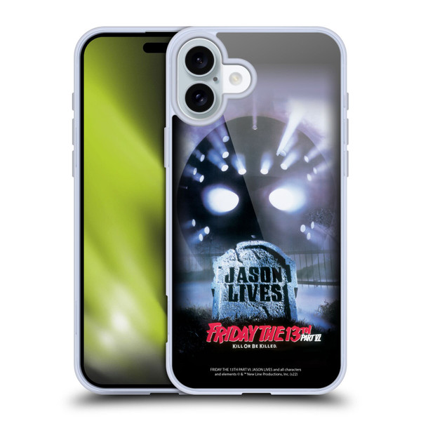 Friday the 13th Part VI Jason Lives Key Art Poster Soft Gel Case for Apple iPhone 16 Plus